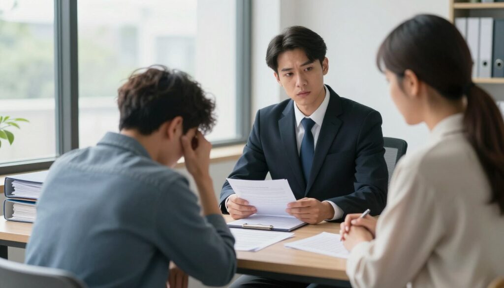 A determined debt collector in a modern office environment, dressed in a professional suit, is seated at a desk filled with folders and paperwork, symbolizing the authority and responsibilities of a collector. In the foreground, a distressed but composed debtor, dressed in modest casual clothing, sits across from the collector, displaying an expression of concern yet hope. The background features a large window with soft, natural light streaming in, creating a contrast between the seriousness of the conversation and the calmness of the outside world. The overall mood is tense yet professional, capturing the essential power dynamics and emotional weight involved in debt collection and debtor protection, while maintaining a respectful and SFW atmosphere. A determined debt collector in a modern office environment, dressed in a professional suit, is seated at a desk filled with folders and paperwork, symbolizing the authority and responsibilities of a collector. In the foreground, a distressed but composed debtor, dressed in modest casual clothing, sits across from the collector, displaying an expression of concern yet hope. The background features a large window with soft, natural light streaming in, creating a contrast between the seriousness of the conversation and the calmness of the outside world. The overall mood is tense yet professional, capturing the essential power dynamics and emotional weight involved in debt collection and debtor protection, while maintaining a respectful and SFW atmosphere.